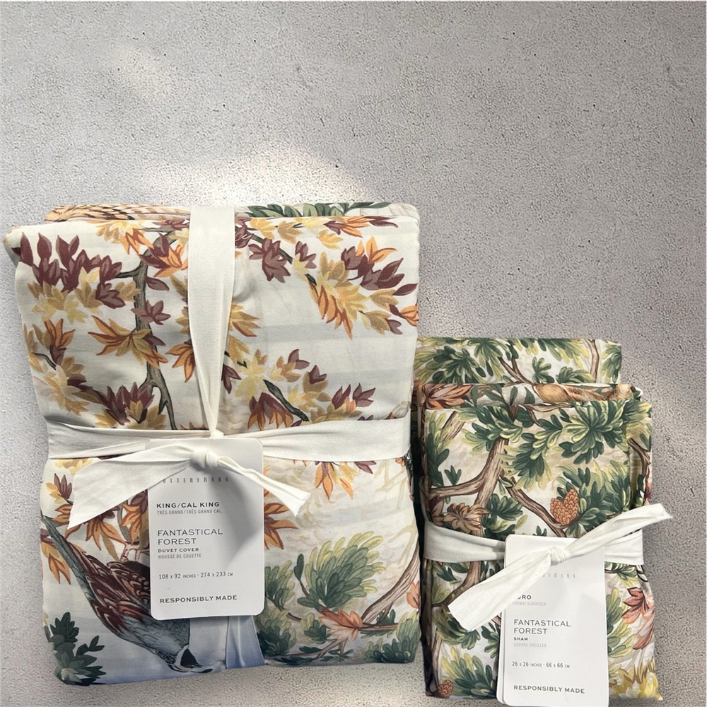 NEW Pottery Barn FANTASTICAL FOREST REVERSIBLE King/Cal King Duvet  3 Euro Shams